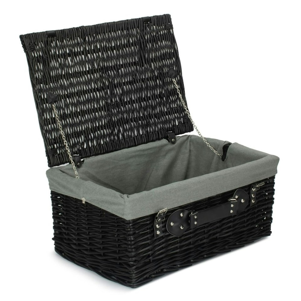 image 1 of 51cm Empty Willow Wicker Picnic Basket with Lining Grey | Grey | One Size
