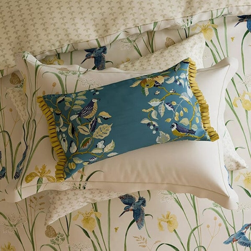 image 1 of Sanderson for National Trust Kingfisher & Iris Cushion 30X50cm Azure