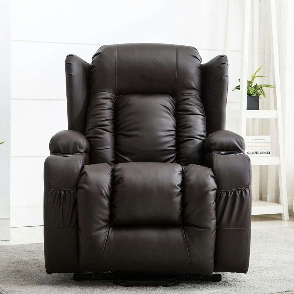 image 1 of Caesar Dual Motor Rise Recliner Bonded Leather Heat And Massage Chair (Brown)