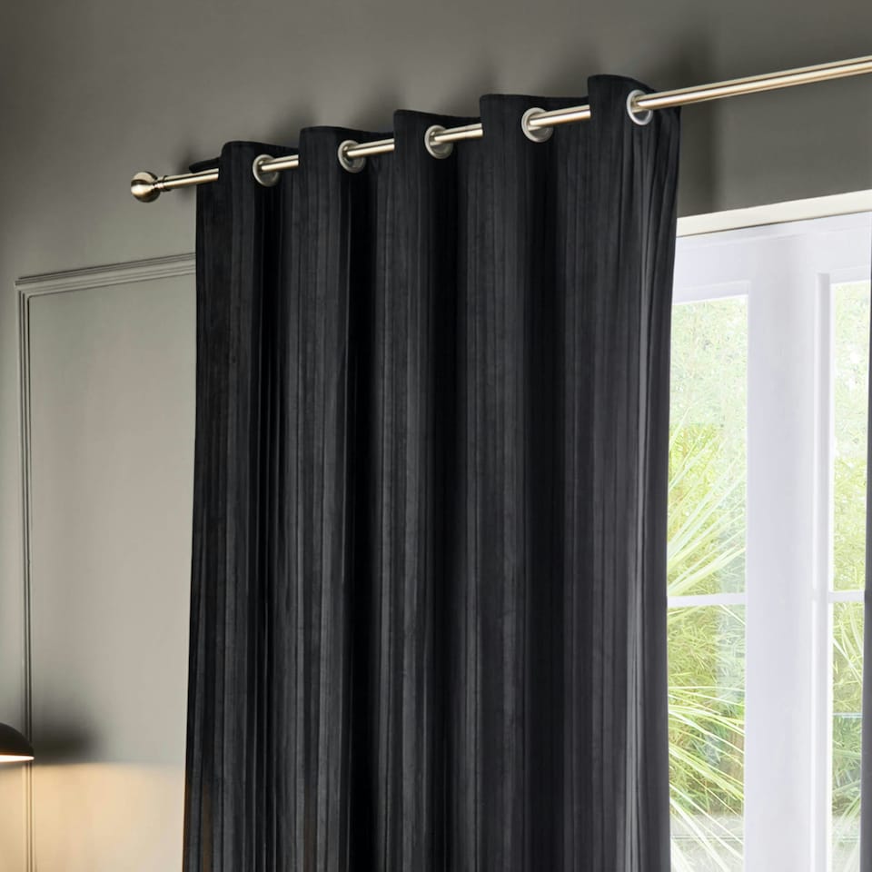 image 1 of Paoletti Corinthian Velvet Room Darkening Black Eyelet Curtains (W)229cm x (D)137cm cm | Multi