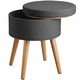 image 1 of Stool Yara - round, padded, with storage space, linen look | Grey | dark grey | 42,50 x 42,50 x 45,50 cm | 1