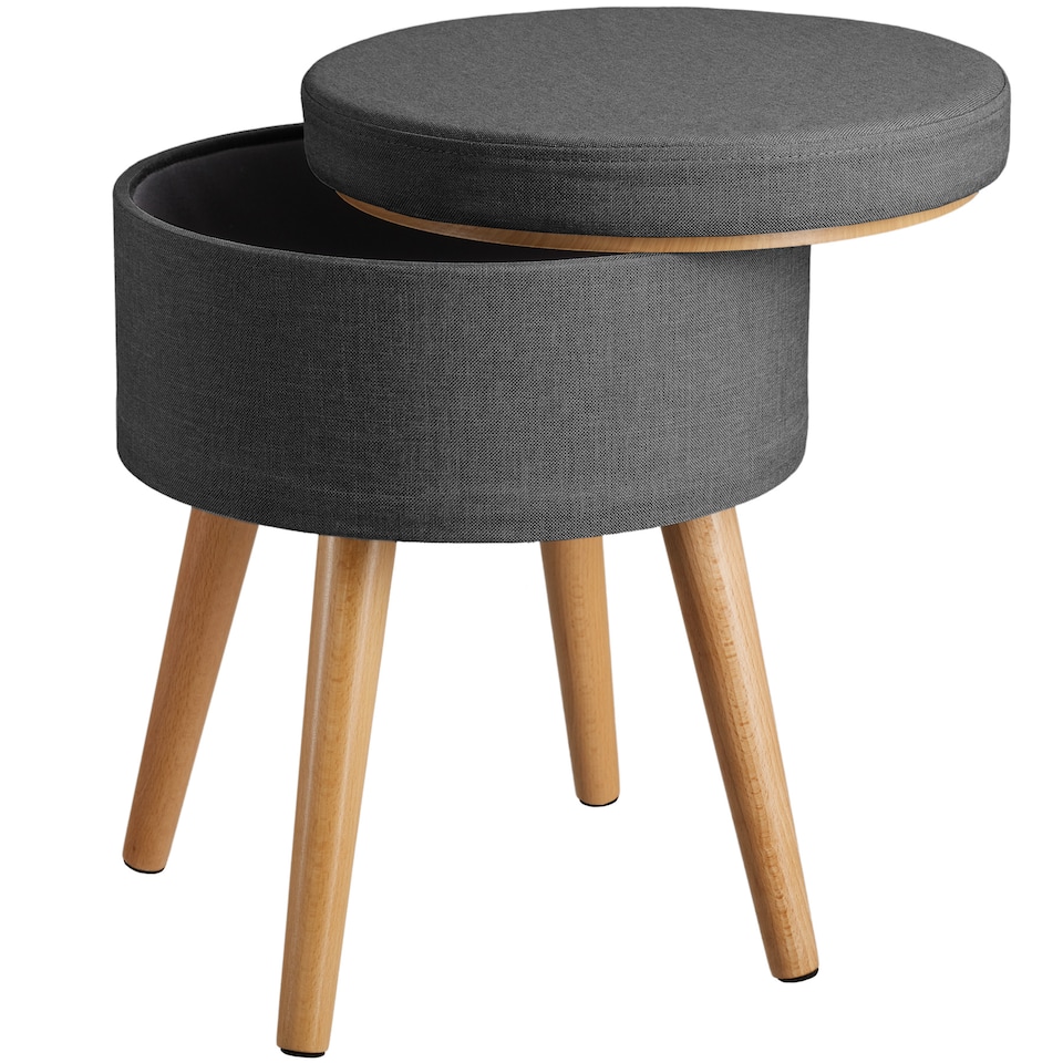 image 1 of Stool Yara - round, padded, with storage space, linen look | Grey | dark grey | 42,50 x 42,50 x 45,50 cm | 1