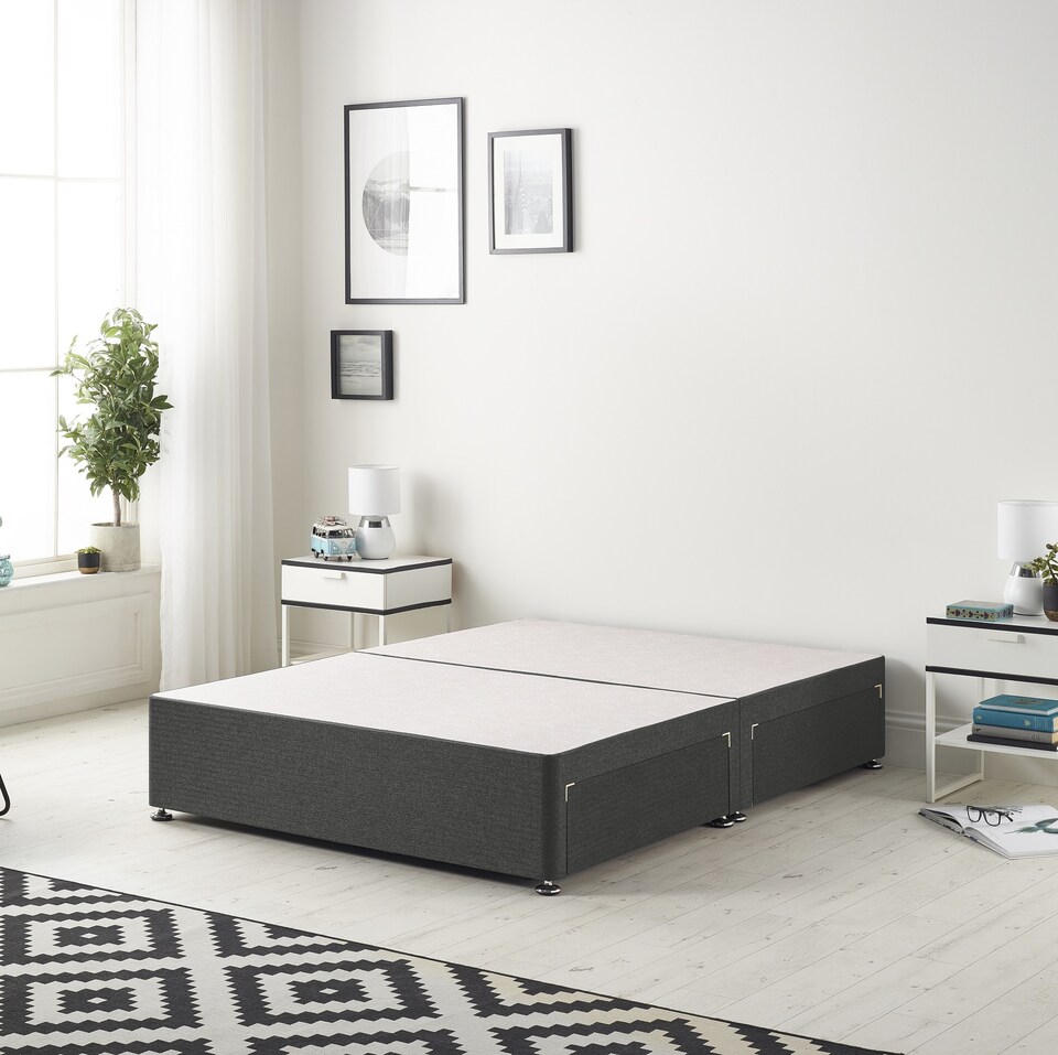 image 1 of Astoria Divan Bed Base with 2 Drawers & 30 Inch Diamante Headboard in Tweed Fabric | Grey | Charcoal | Small Double