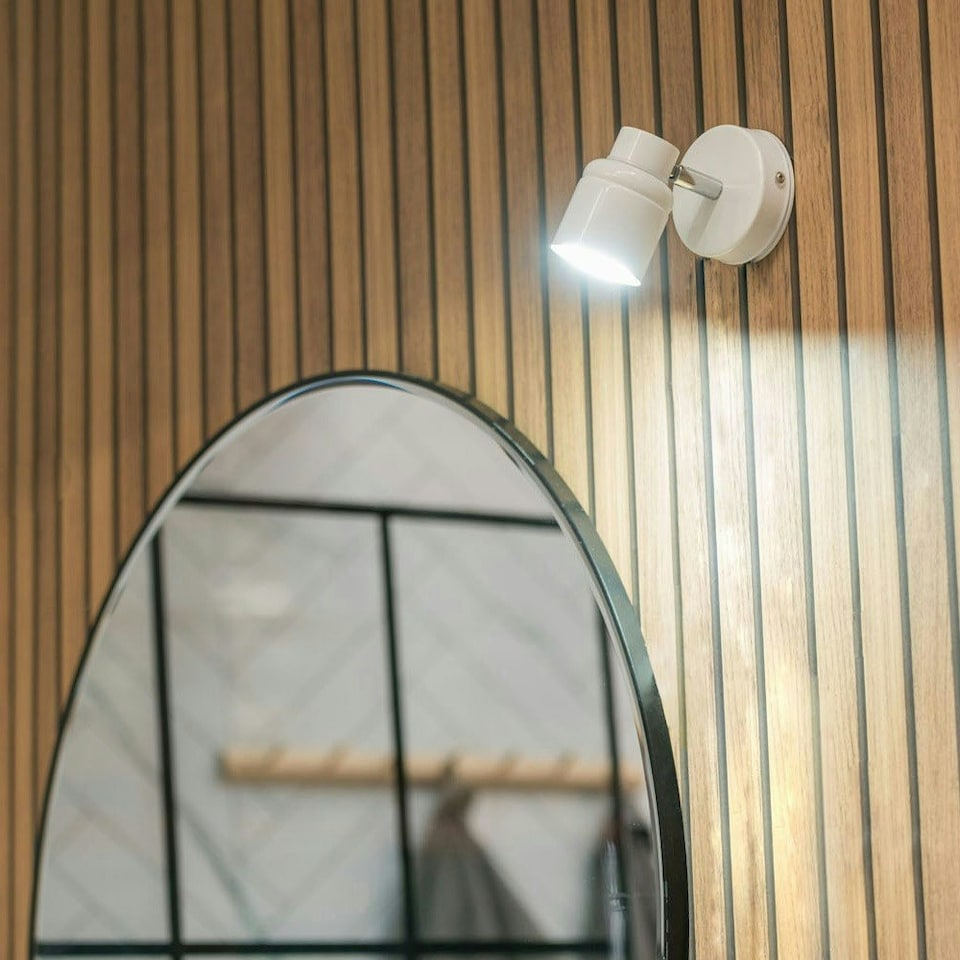 image 1 of ValueLights Benton Matte White IP44 Adjustable Wall Light & Bulb White