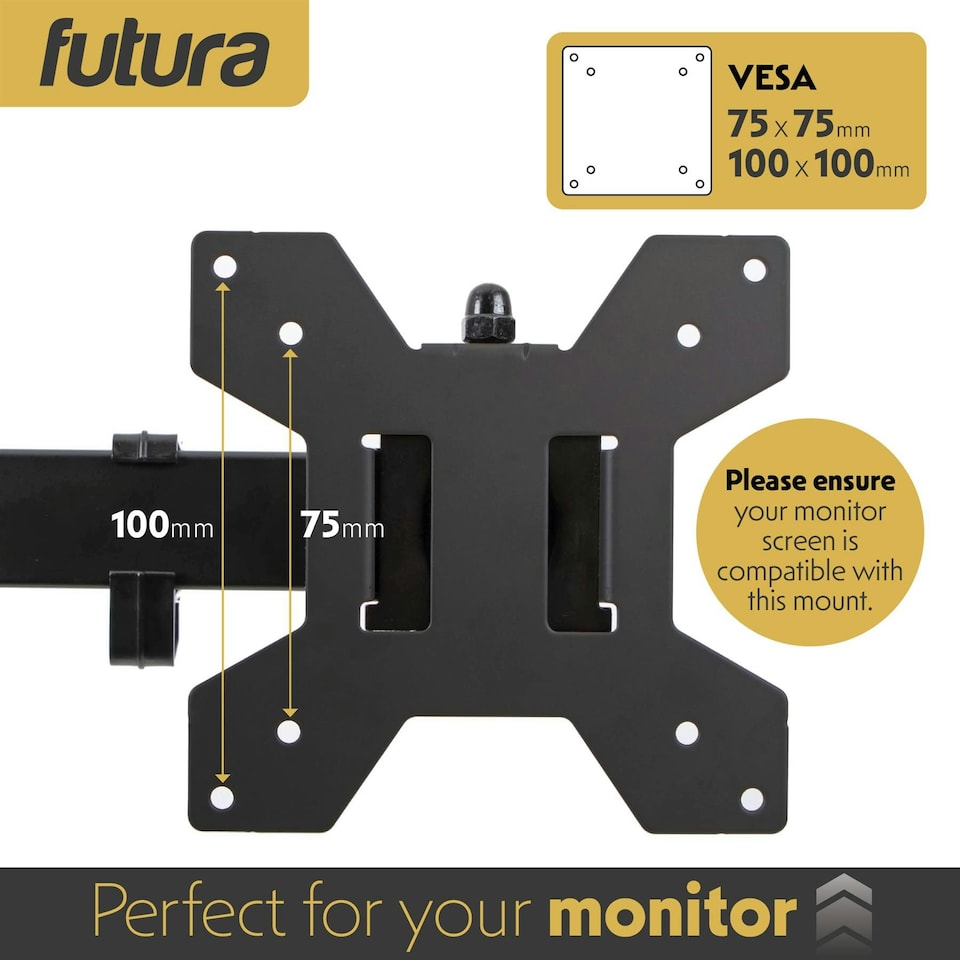 image 1 of Futura Dual Monitor Arm Desk Mount, Adjustable Stand for 13-27 Inch Screens Full Motion | Black | Black | 1
