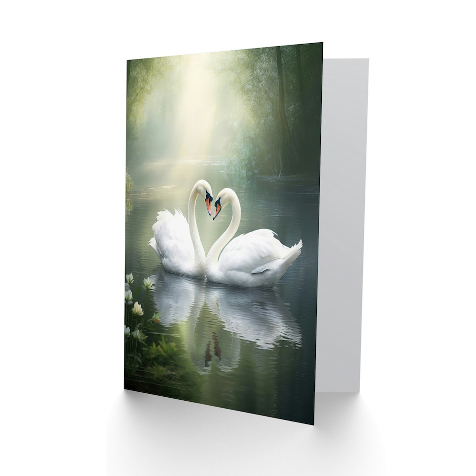 image 1 of Elegant Love Heart Swans Romantic Valentines Day Card