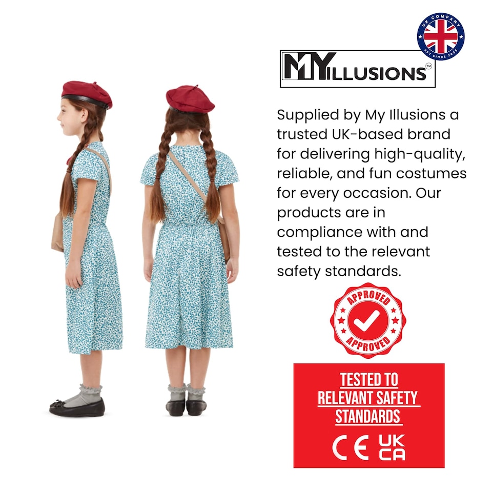 image 1 of 40s Wartime Girls Fancy Dress 1940s WW2 Kids Historical Costume Outfit Large 10-12 Years