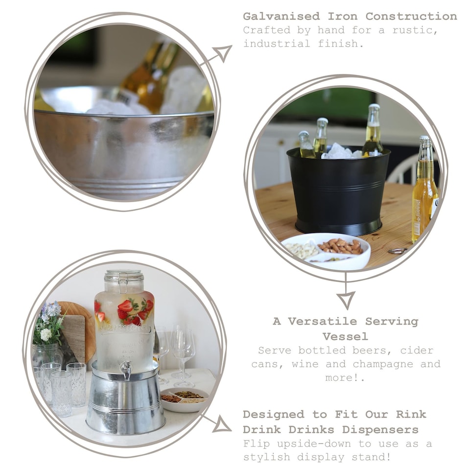 image 1 of Rink Drink Handmade Galvanized Iron Ice Bucket - 26.5cm - Silver