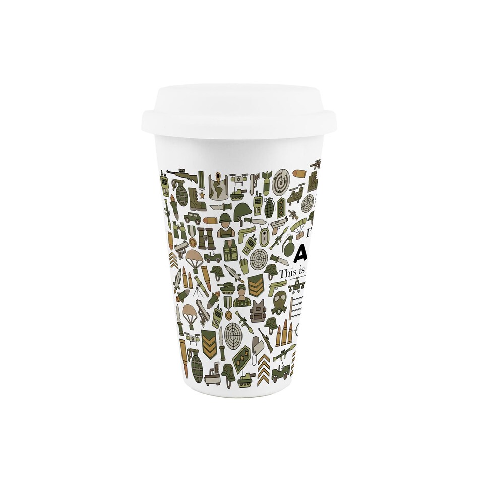 image 1 of Novelty Army Ceramic Travel Mug - Reusable Drinks Cup Gift