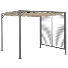 Outsunny 2.8 x 3m Metal Outdoor Pergola with Retractable Roof, Outdoor Gazebo Canopy Shelter with Grommet Holes for Garden, Patio, Lawn, Beige