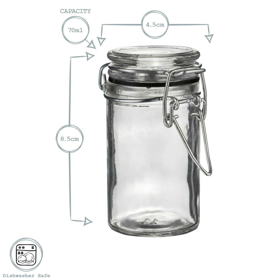 image 1 of Argon Tableware Glass Storage Jars with Heart Labels - 70ml - Clear - Pack of 6