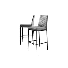 Furniturebox 2x Milan Bar Stools Grey Velvet Black Legs