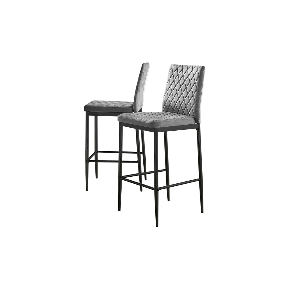 image 1 of Furniturebox 2x Milan Bar Stools Grey Velvet Black Legs