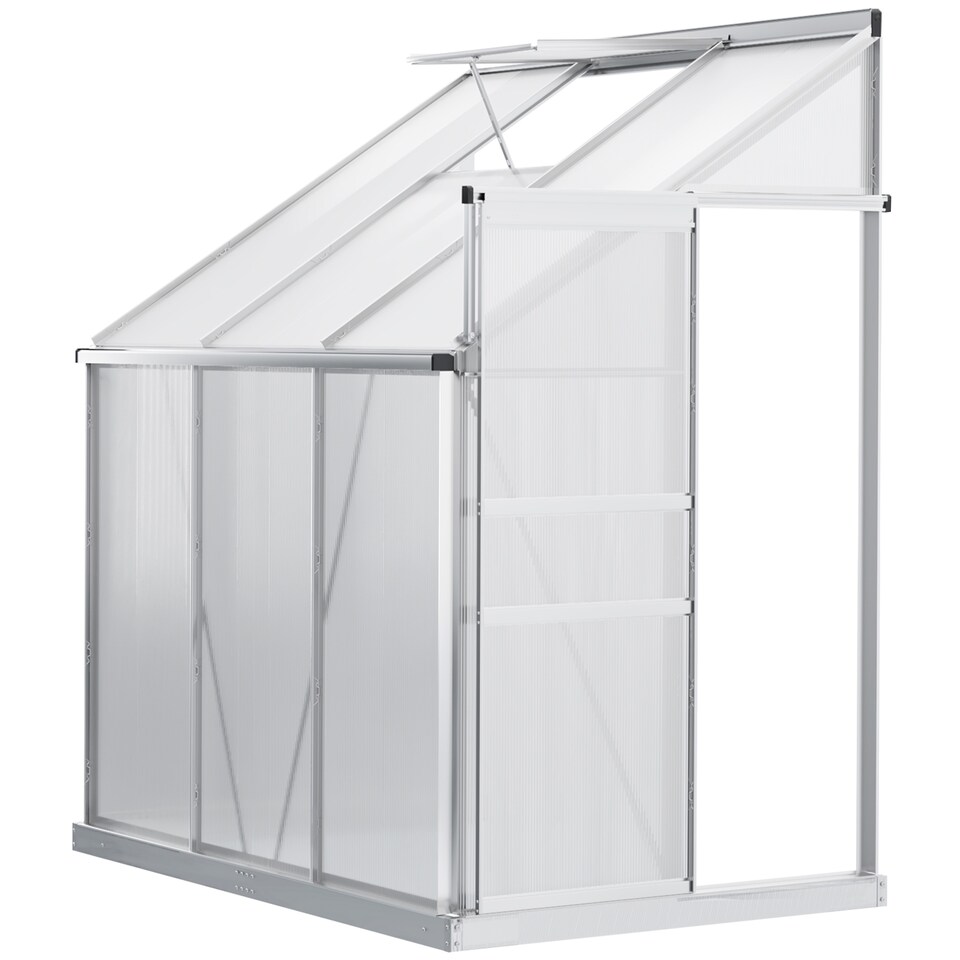 image 1 of Outsunny 6 x 4ft Lean to Polycarbonate Greenhouse for Outdoor w Door