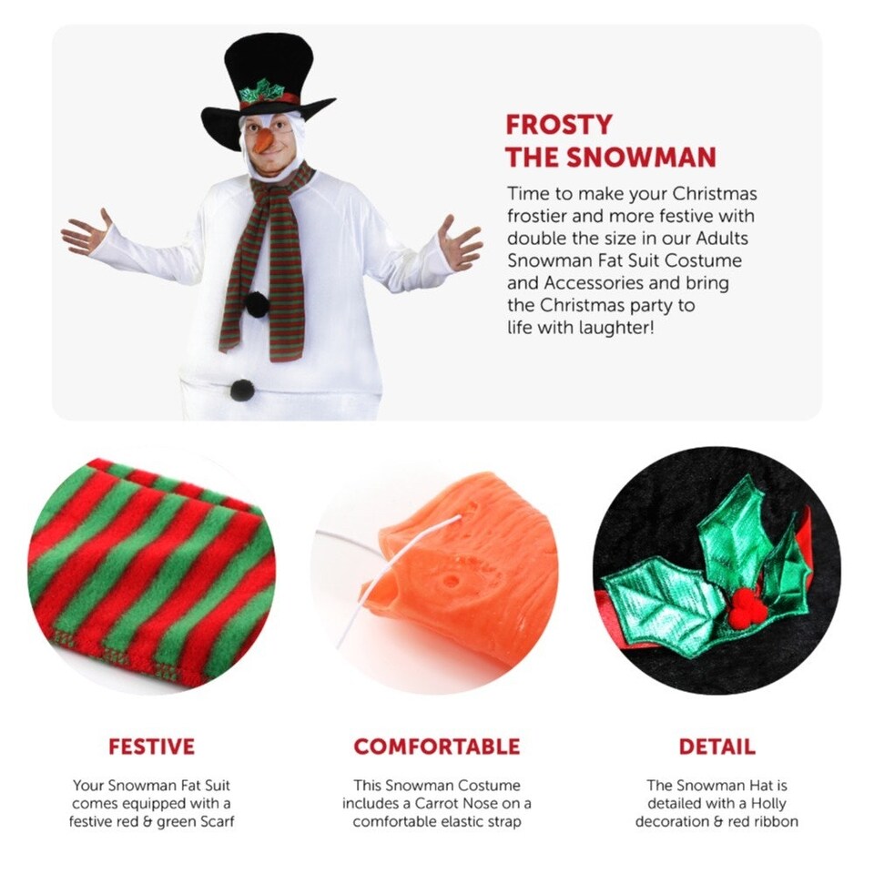 image 1 of Deluxe Snowman Fat Suit with Carrot Nose & Gloves White | One Size