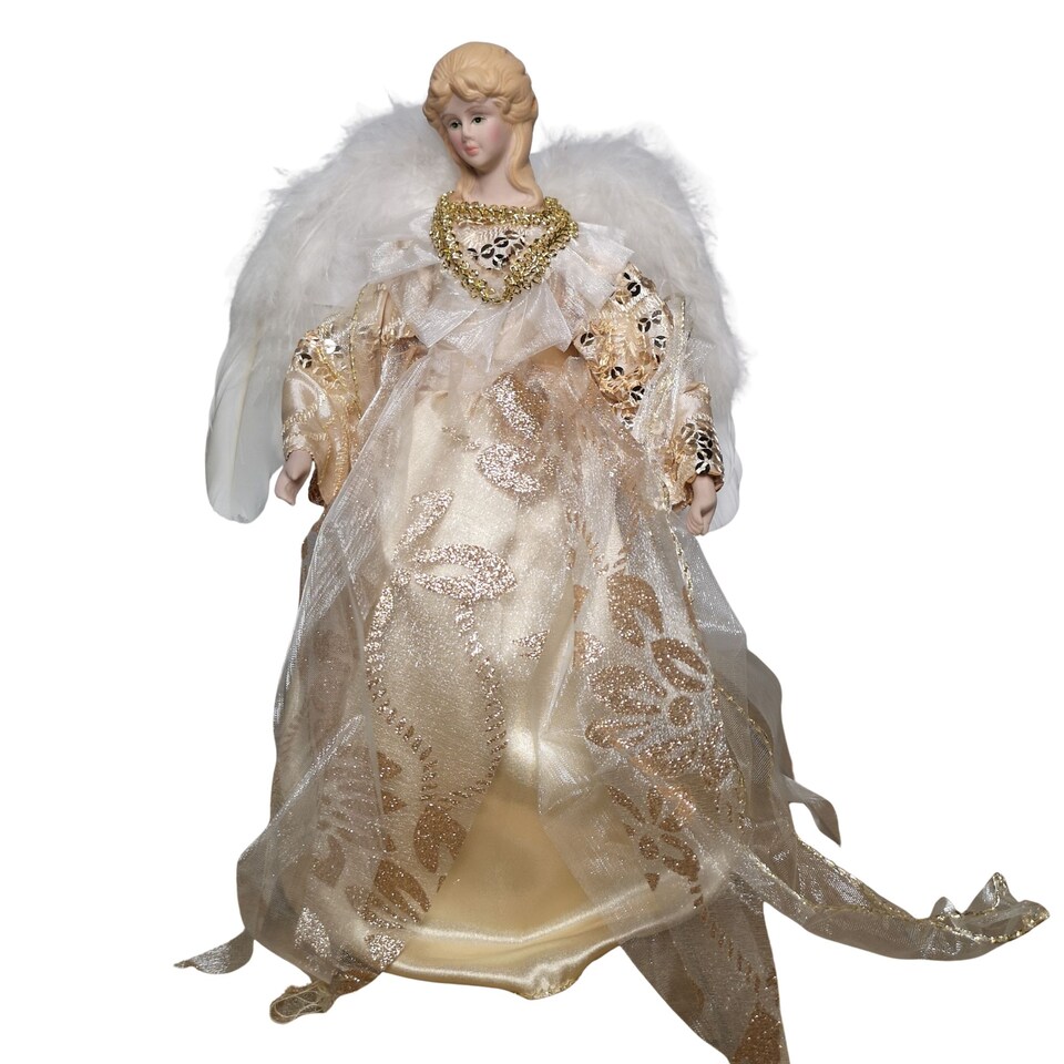 image 1 of 30cm Premier Christmas Tree Topper Angel Decoration with Feather Wings in Gold