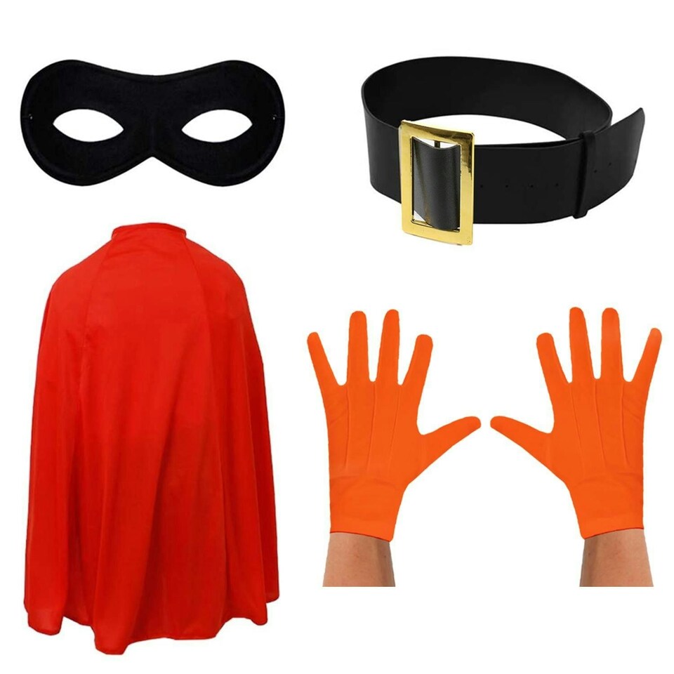 image 1 of Super Potato Costume Cape, Black Mask, Belt & Gloves Red | One Size