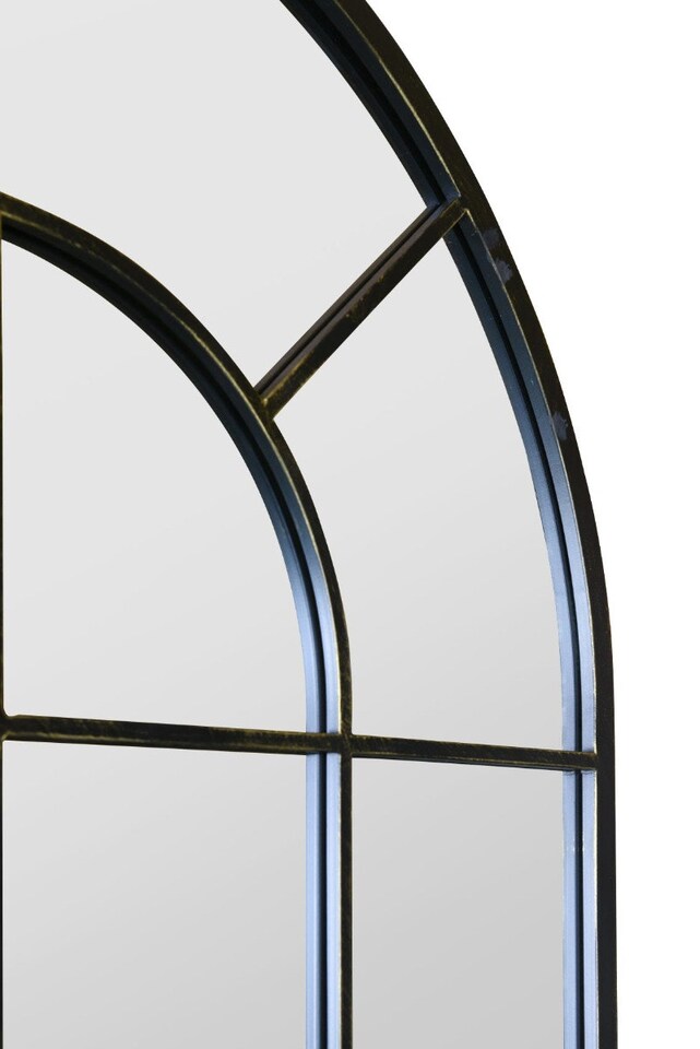 image 1 of The Arcus - Antique Black Framed Arched Window Garden Mirror 71"x33.5" 180x85CM | Black
