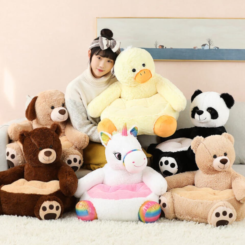 image 1 of Kids Plush Animals Sitting Support Sofa | White | White | One Size