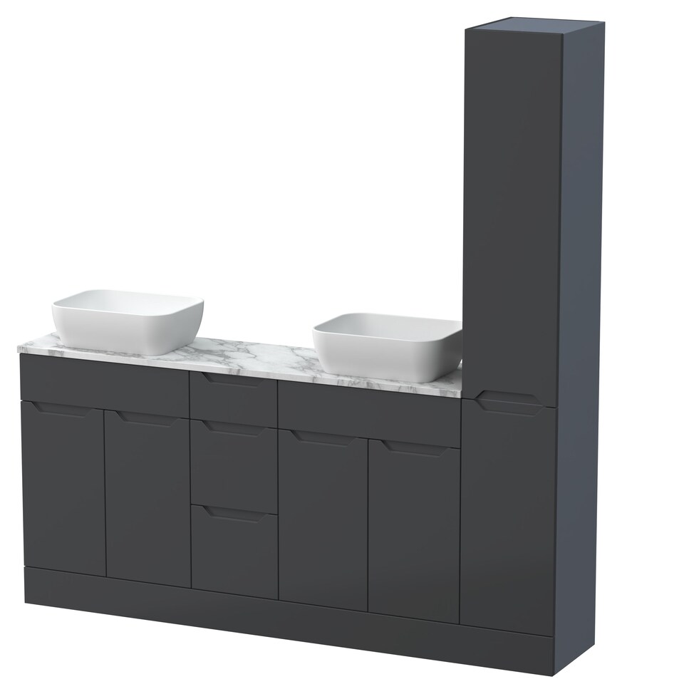 image 1 of Balterley Teddesley Floor Standing 4 Door 3 Drawer Vanity Combination Unit with Tall Unit, Laminate Worktop and Countertop Vessel, 1800mm, Dark Grey