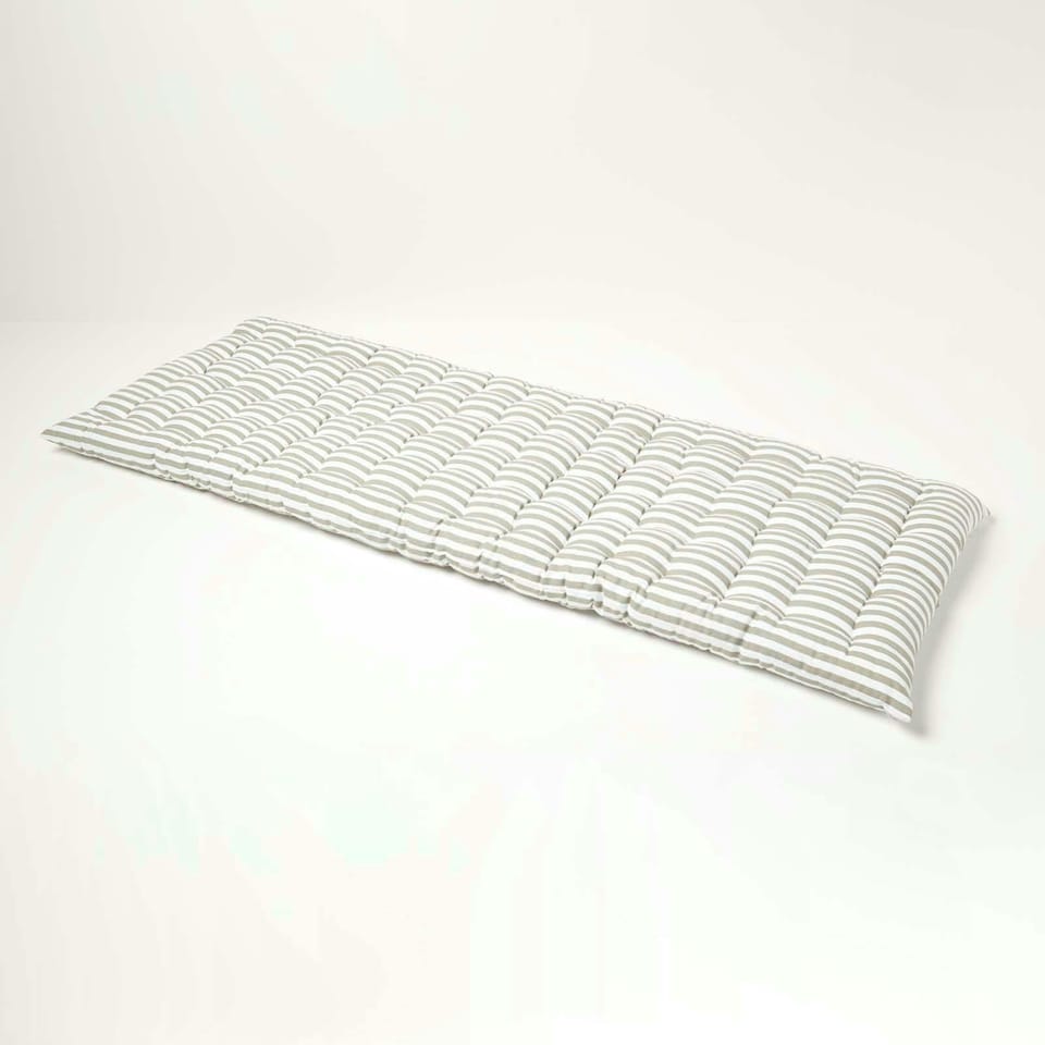 image 1 of Homescapes Garden Bench Cushion Luxury 3 Seater Cotton Stripe Indoor Outdoor Seat Pad | Grey | 143 x 48 cm | 1
