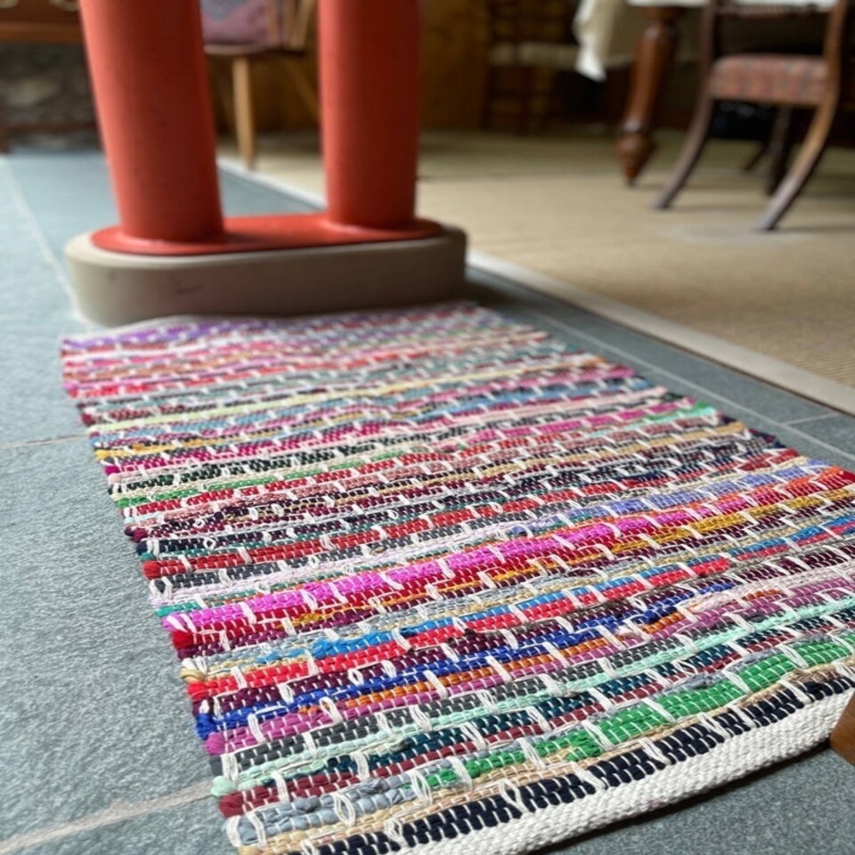 image 1 of KADAM Geometric Rainbow Rug Stitch Reversible - L60 x W210 - Multicolour Multi
