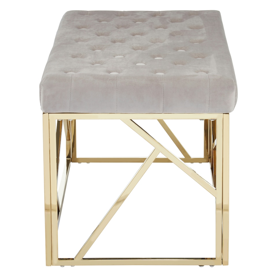 image 1 of Interiors by Premier Mink Velvet Gold Bench, Tufted Velvet Upholstered Bench With Gold Finish Frame, Geometric Bedroom Bench Brown