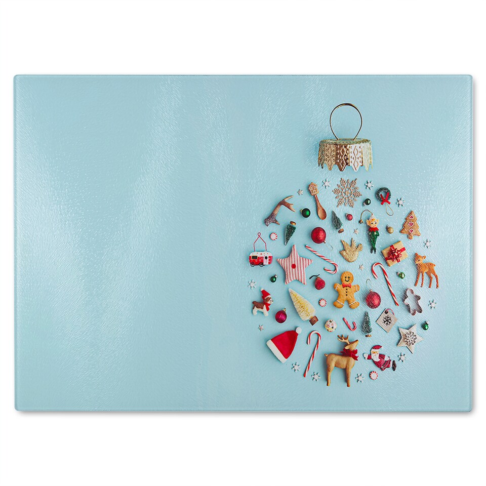 image 1 of Christmas Objects Laid Out Dining Glass Chopping Board | Multi