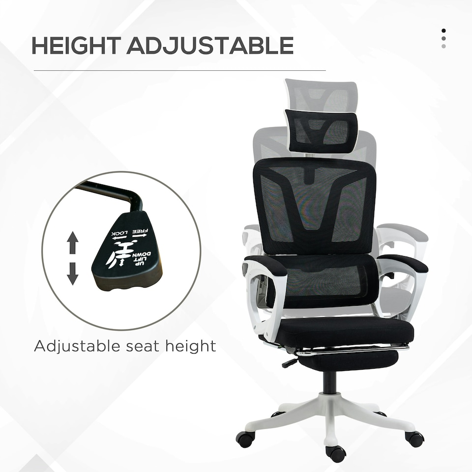 image 1 of Vinsetto Mesh Office Chair for Home with Lumbar Support, Arm, Footrest, Headrest