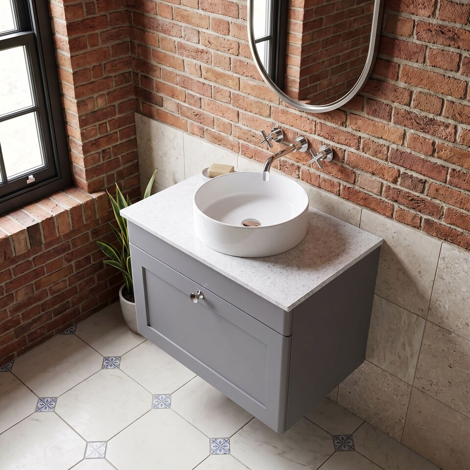 image 1 of Balterley Swynnerton Traditional 1 Drawer Wall Hung Vanity Unit with Marble Top, Satin Grey, 600mm