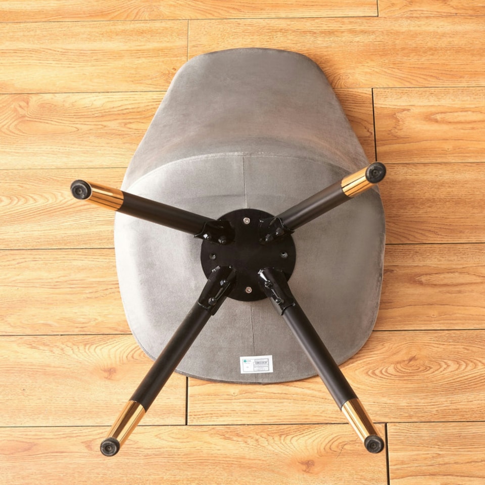 image 1 of Set of 4 Sofia Ergonomic Modern Dining Chairs Upholstered in Velvet, Metal Legs with Gold End Tips | Grey | Dark Grey