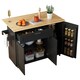 image 10 of VILUXE Mobile Kitchen Island with Foldable Worktop, Drawer, Adjustable Cabinets, 3 Door Spice Racks, Towel Rail and 5 Wheels, Black and Natural Wood