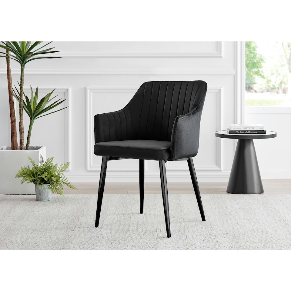 image 1 of Furniturebox 2x Calla Black Velvet Dining Chairs with Black Legs