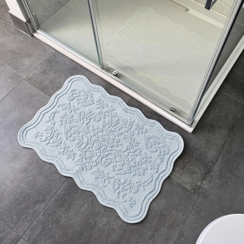 image 1 of Gracie Floral Jacquard Scalloped Bath Mat