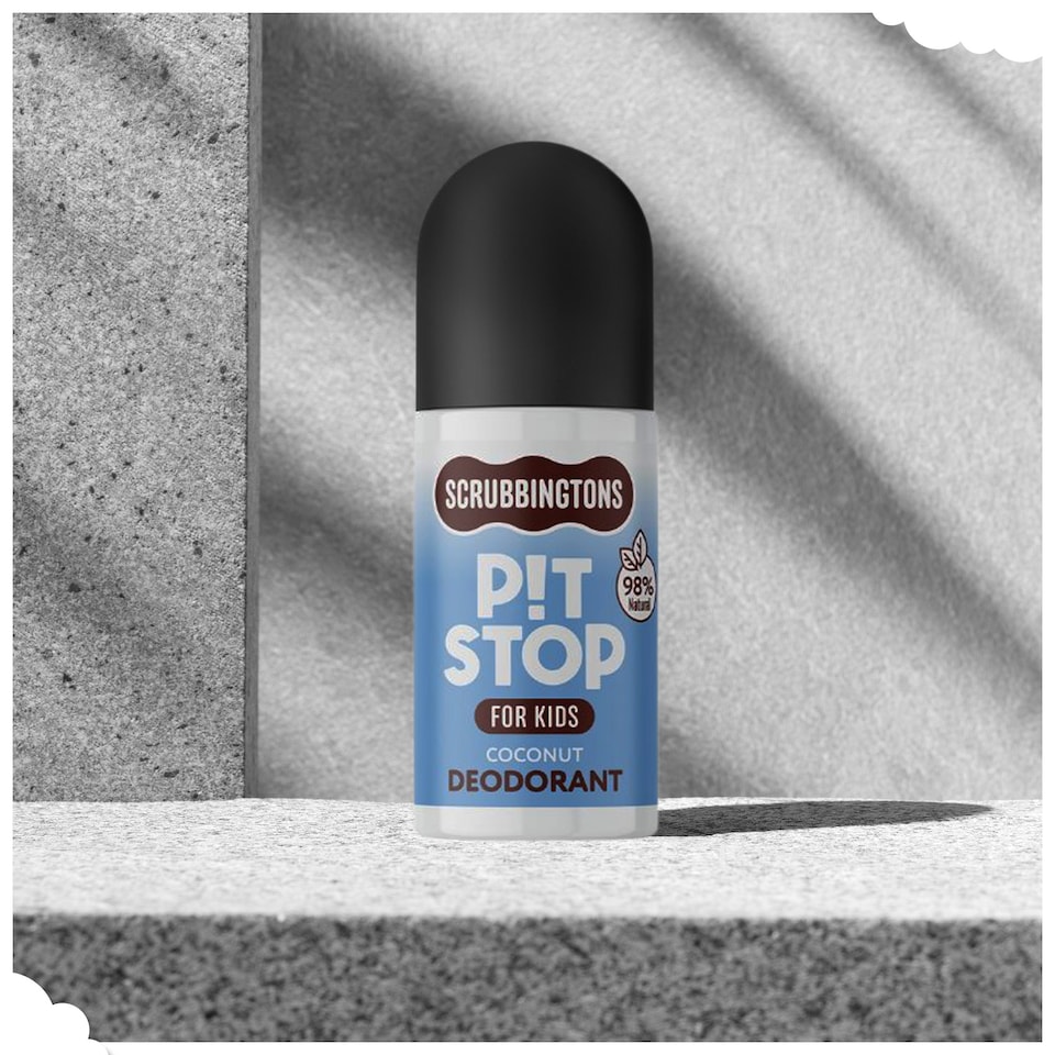 image 1 of Scrubbingtons Pit Stop Kids Deodorant Natural Roll On For Children, Teens. Natural Ingredients For Sensitive Skin Paediatrician approved, Aluminium & Alcohol Free, Coconut, 75ml | White | White | 1