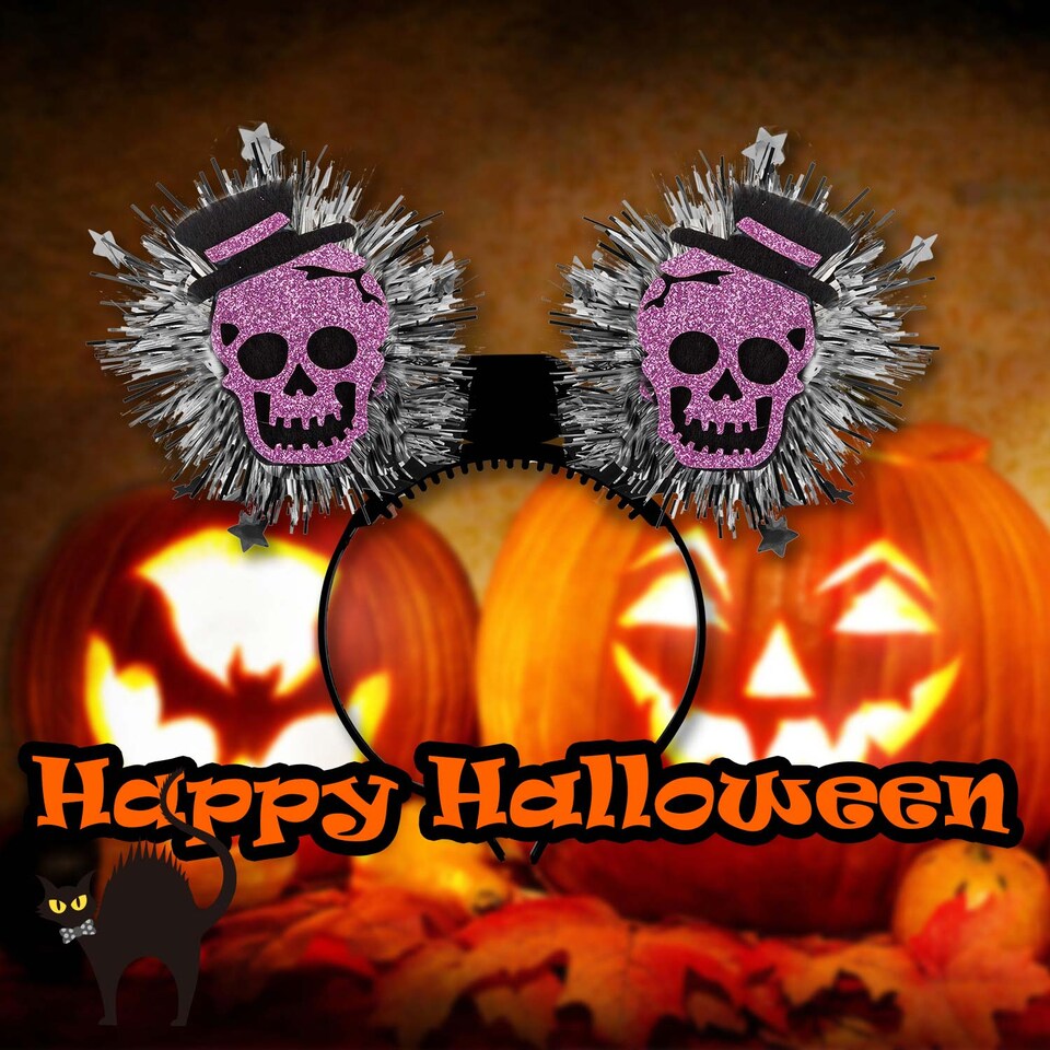 image 1 of vfm-estore Halloween Headband Fibre Optic Light Up, Skull Design - 22cm x 19cm