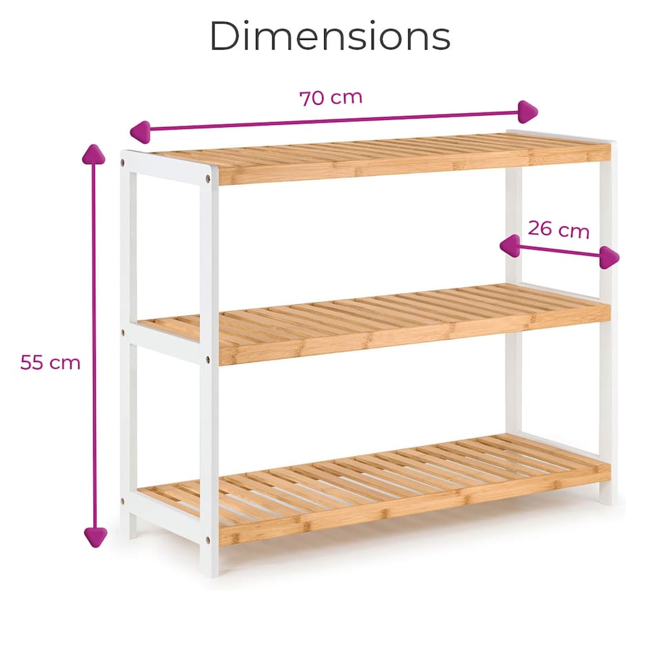 image 1 of Neo White/Natural 3-Tier Bamboo Shoe Rack Stand Natural Wooden Shoe Storage Shelf for Hallway Bedroom Bathroom | White | White/Natural