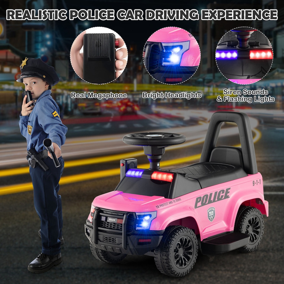 image 1 of COSTWAY Kids Electric Car 6V Powered Police Cars Pink