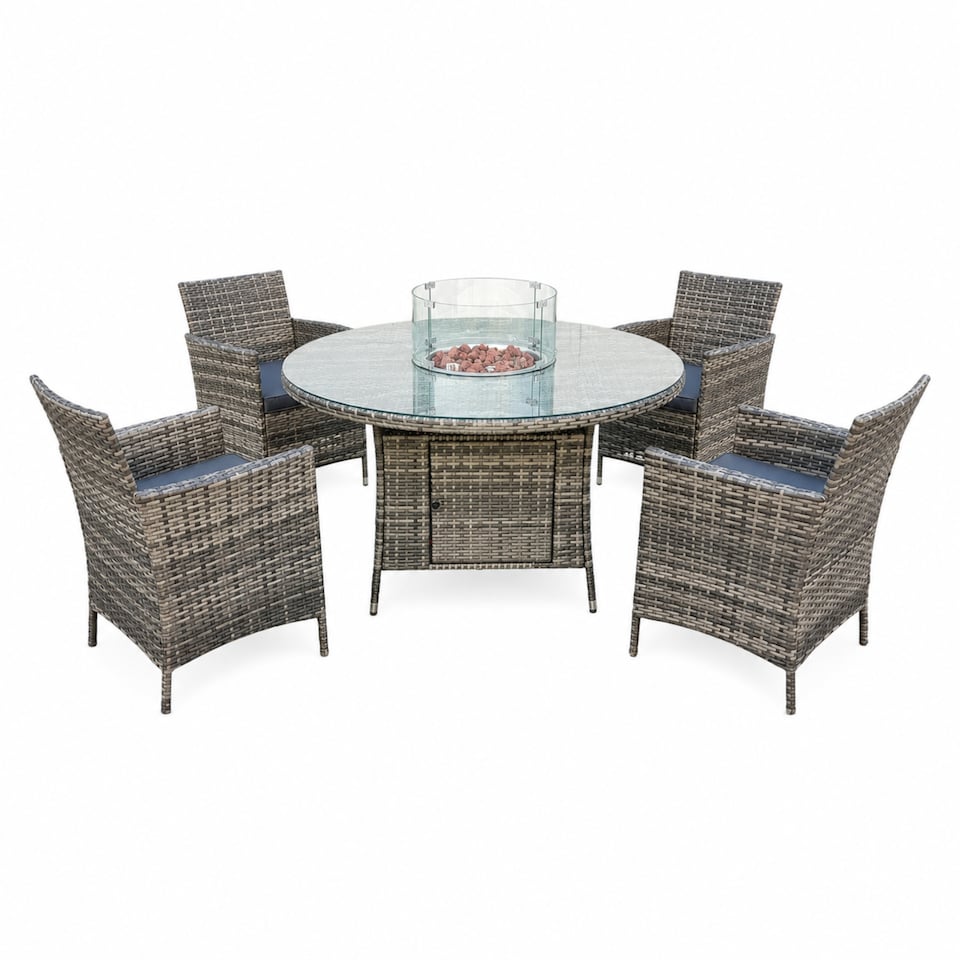 image 1 of Amazon Rattan Fire Pit Dining Set - Round Table with 4 Chairs | Grey