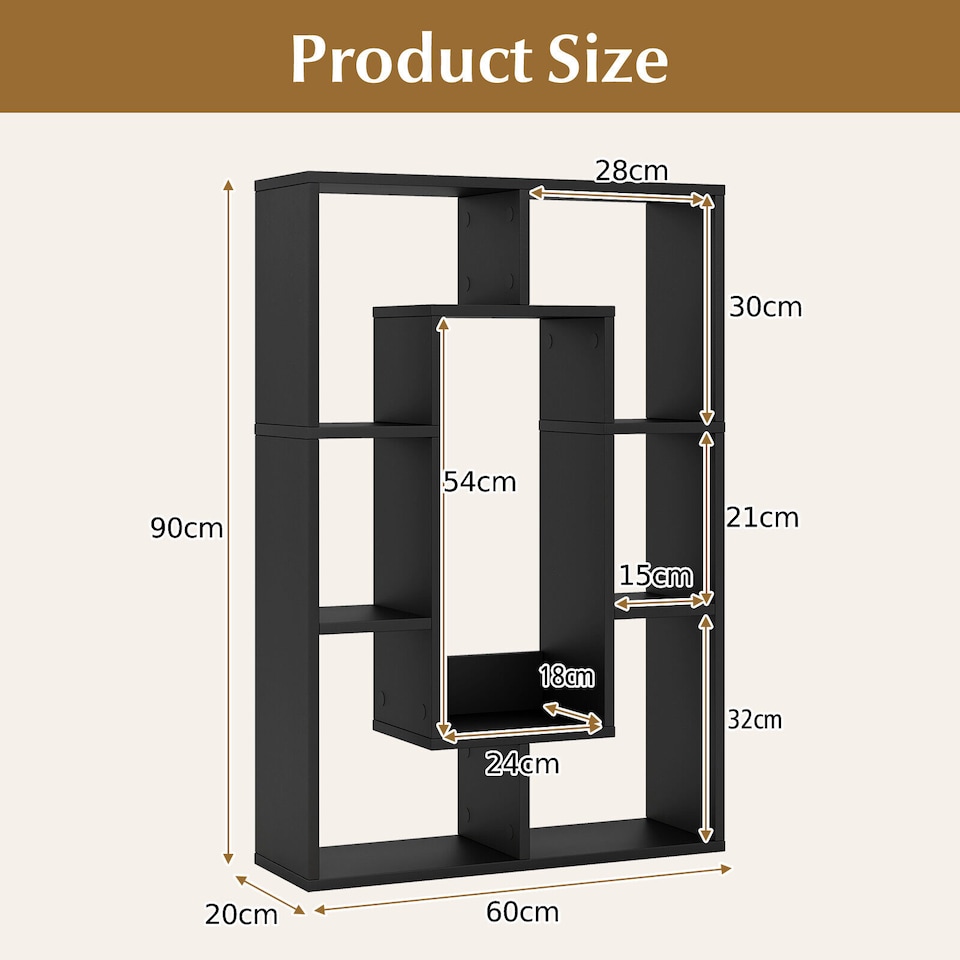 image 1 of COSTWAY 7 Cube Geometric Bookshelf Modern Open Bookcase Corner Display Shelf Black
