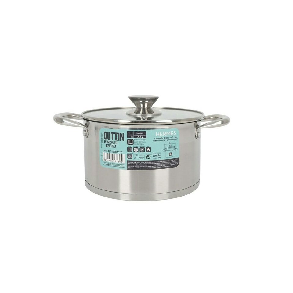 image 1 of Pot with Glass Lid Quttin Hermes Steel 3 L (4 Units) N/A