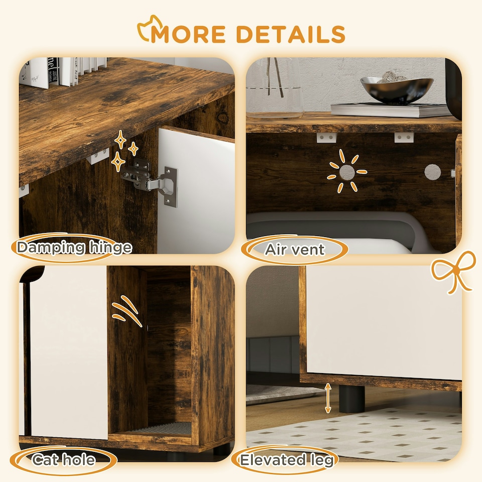 image 1 of PawHut Hidden Cat Litter Box Furniture w/ Sand Drain Pad - Rustic Brown