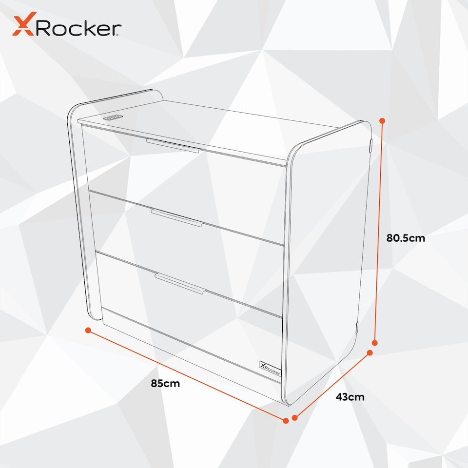 image 1 of X Rocker Electra Chest of 3 Drawers with LED Lights - Black