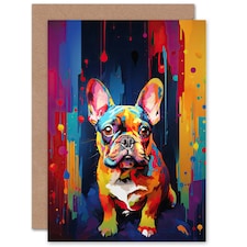 French Bulldog Pet Portrait Colourful Neon dog Art Card