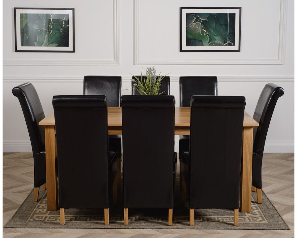 image 1 of Oslo 180 x 90 cm Large Oak Dining Table and 8 Montana Leather Chairs | Black | Black