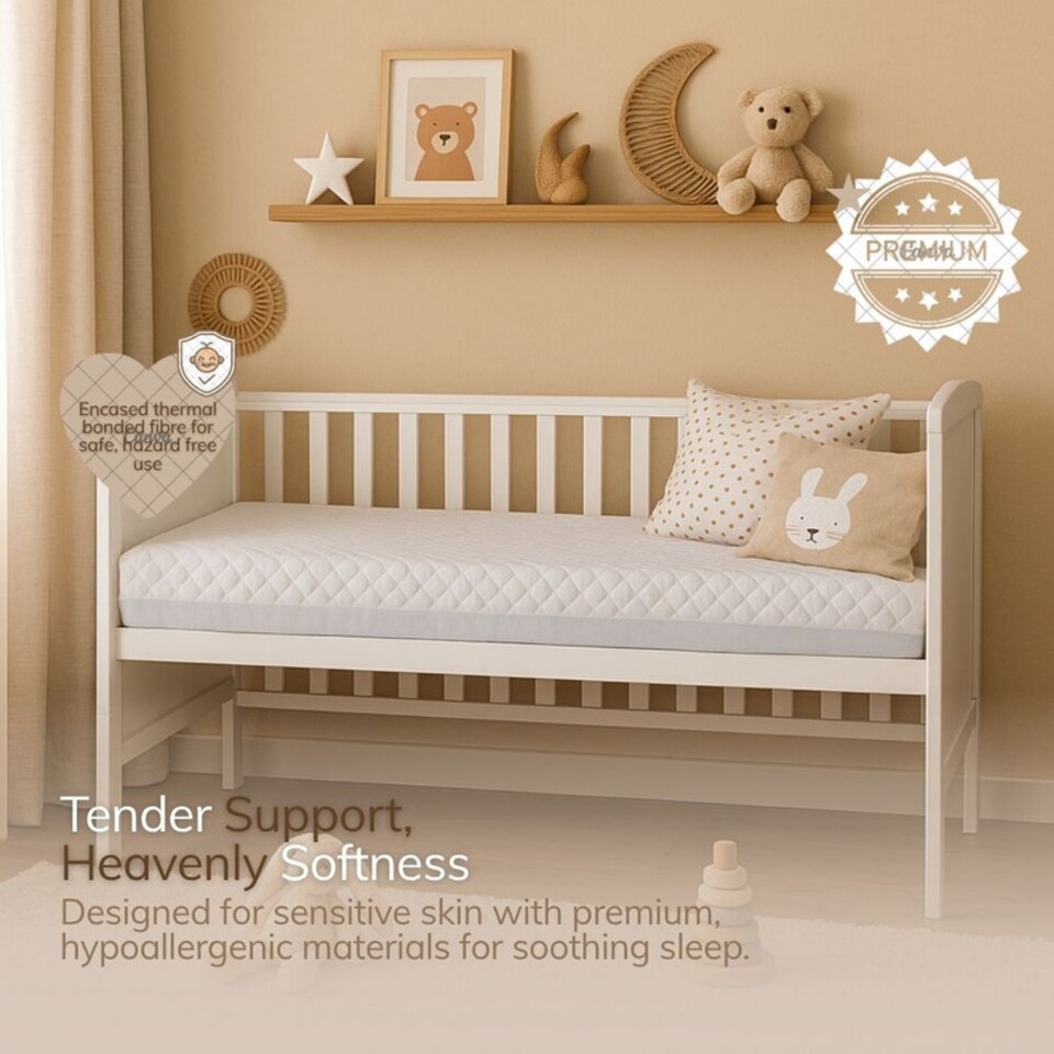 image 1 of Opulent Home Cot Bed Mattress Waterproof Anti-Allergy Baby Mattress Cover for Newborns - White