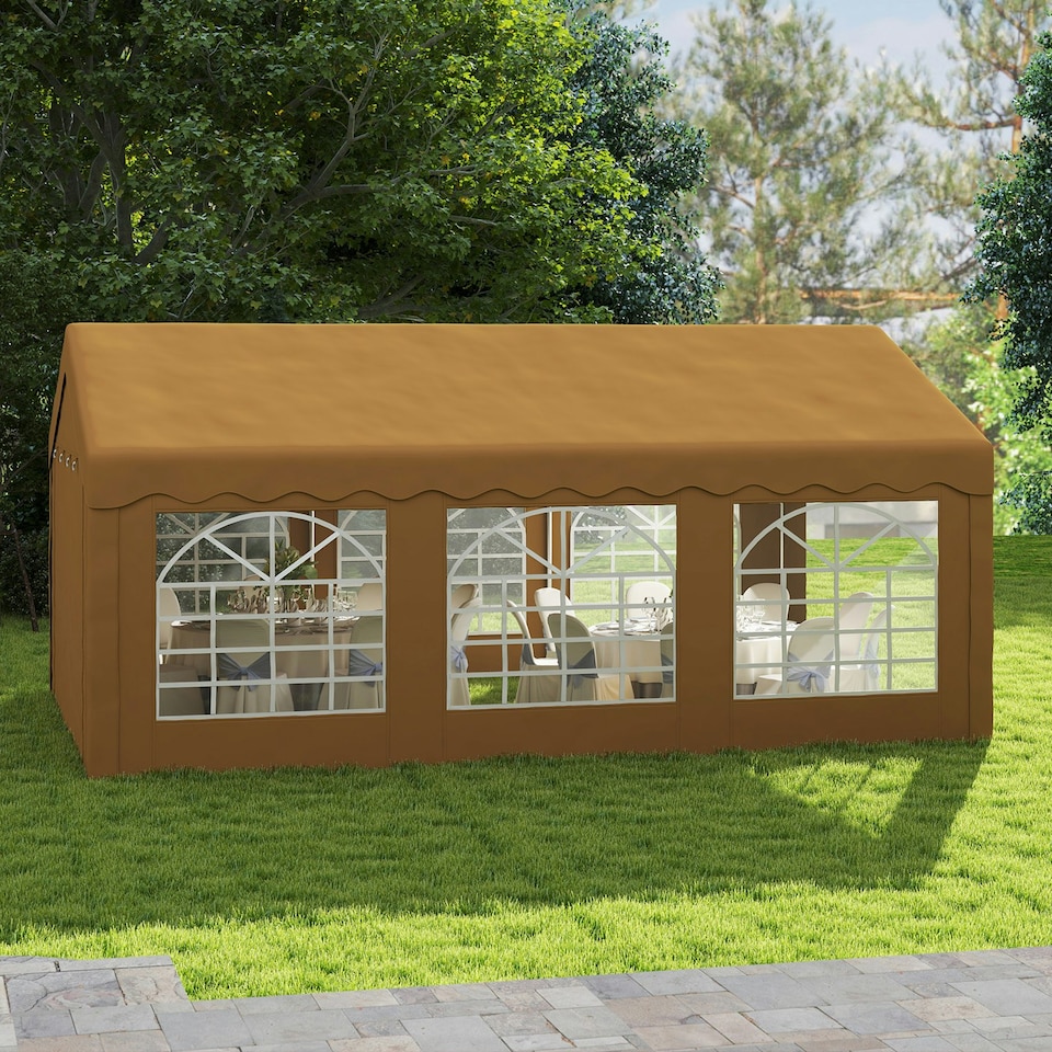 image 1 of Outsunny 6m Garden Gazebo Carport Shelter w/ Removable Sidewalls, Yellow