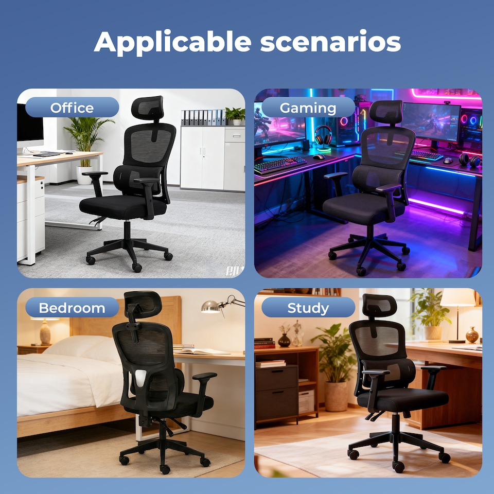 image 1 of Office Computer Chair Mesh Ergonomic Lumbar Support Swivel with Armrest Headrest