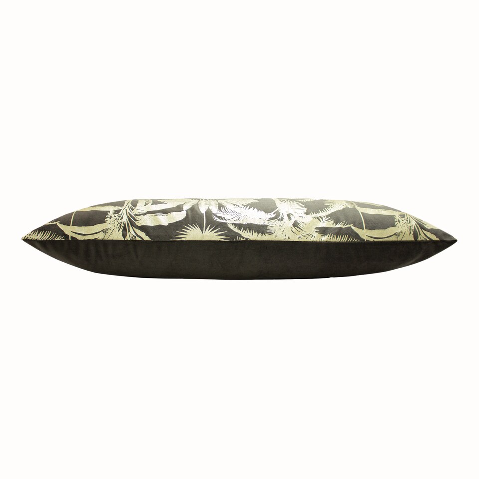 image 1 of Paoletti Malaysian Palm Foil Printed Cushion, Mink, 33 x 70cm
