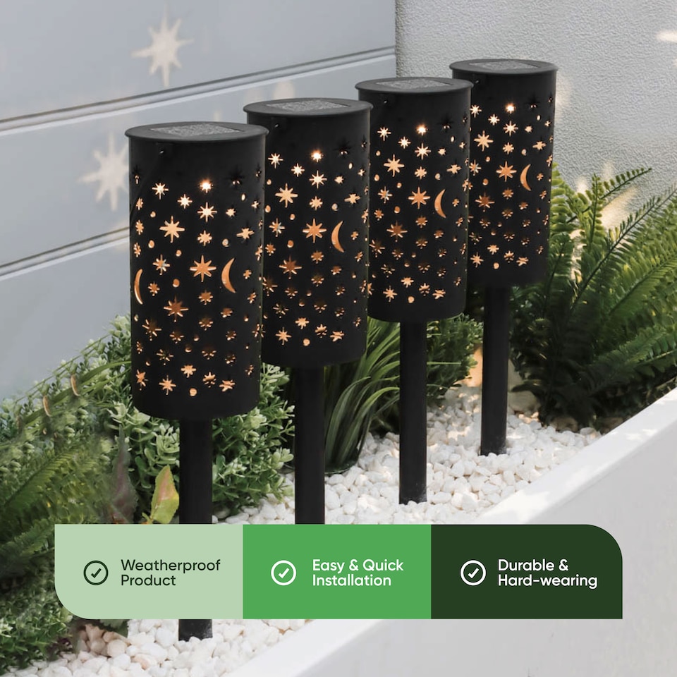 image 1 of Gardenwize Solar Night Sky Stake Lantern Garden Lights 4 Pack
